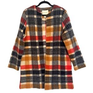 Cynthia Rowley Plaid Boucle Wool Blend Duster Long Coat Jacket Womens Medium